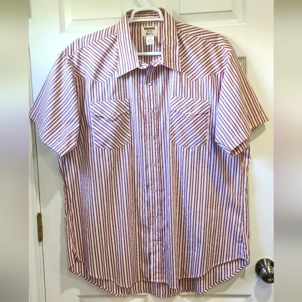 Ruddock western maroon striped snap front shirt men's size 19 big man classic f…